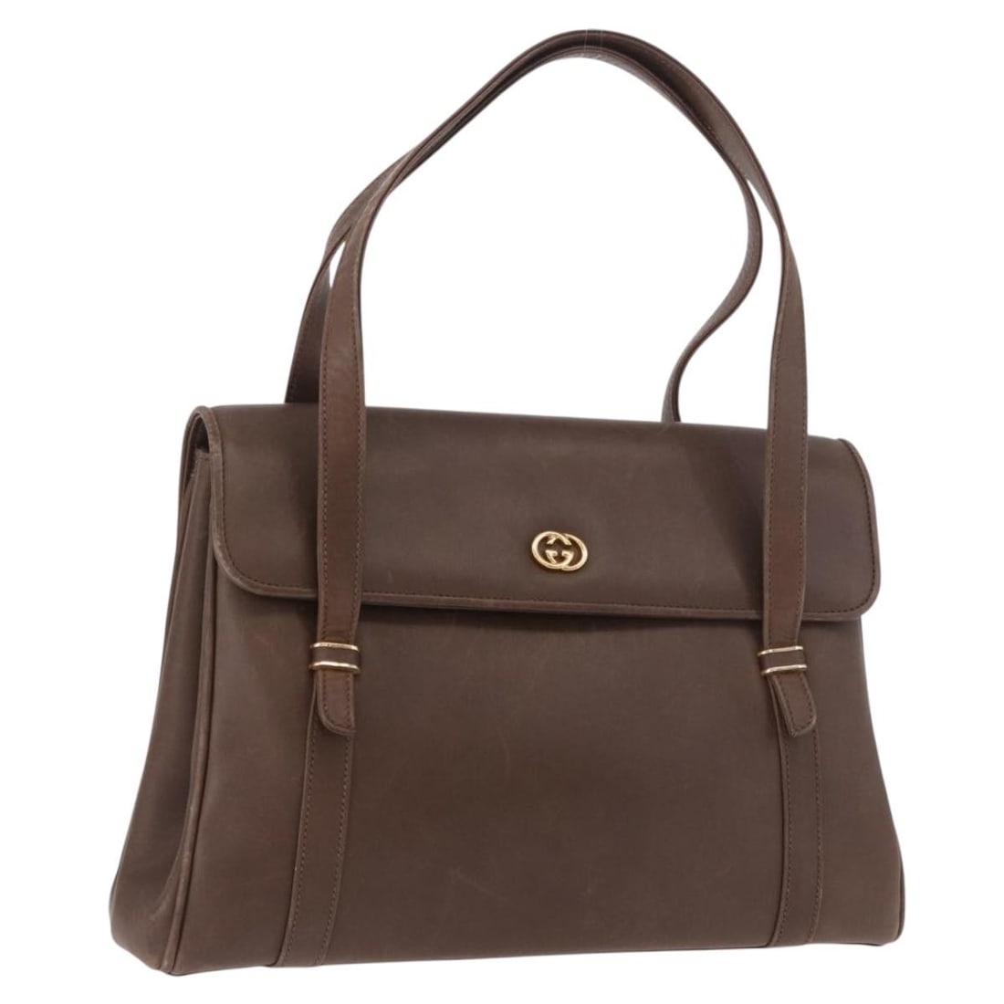 Gucci 000 46 4857 Brown Leather Handbag Gold Tone Italy: Gucci 000 46 4857 Brown Leather Handbag Gold Tone Italy Brown and gold GUCCI leather hand bag made in Italy. The bag measures approximately 30 cm wide, 21 cm high, and 7 cm deep, with a handle drop of