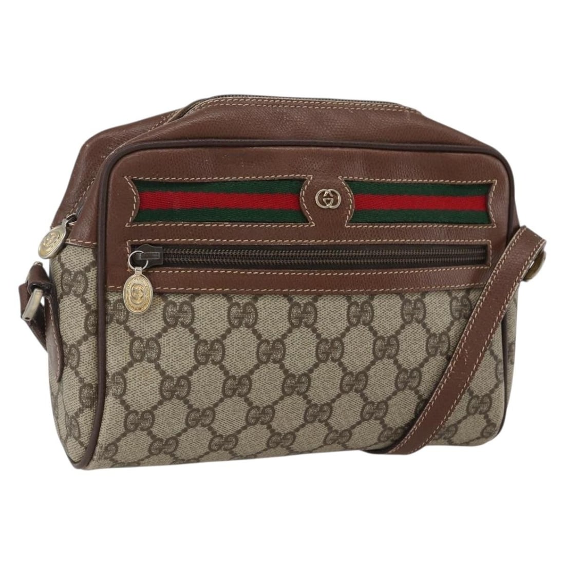 Gucci 001 56 6655 Sherry Line GG Canvas Shoulder Bag Beige Gold: Gucci 001 56 6655 Sherry Line GG Canvas Shoulder Bag Beige Gold Gucci shoulder bag from the GG Supreme Web Sherry Line in beige and gold GG canvas. Made in Italy, this women's bag features a shoulder 
