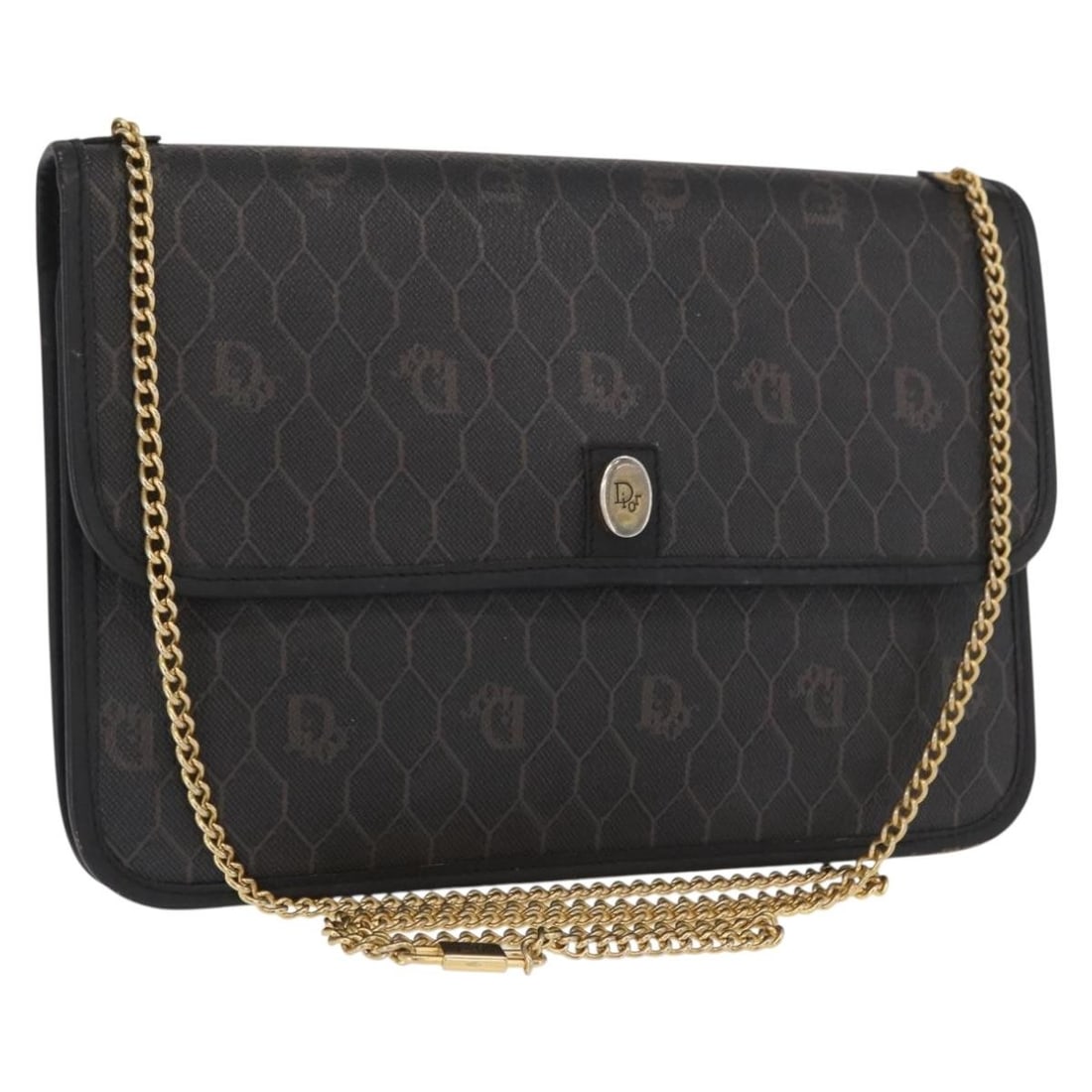 Christian Dior Black Gold Honeycomb Canvas PVC Shoulder Bag: Christian Dior Black Gold Honeycomb Canvas PVC Shoulder Bag This Christian Dior shoulder bag features a black and gold color scheme crafted from PVC leather combined with honeycomb canvas. It offers a