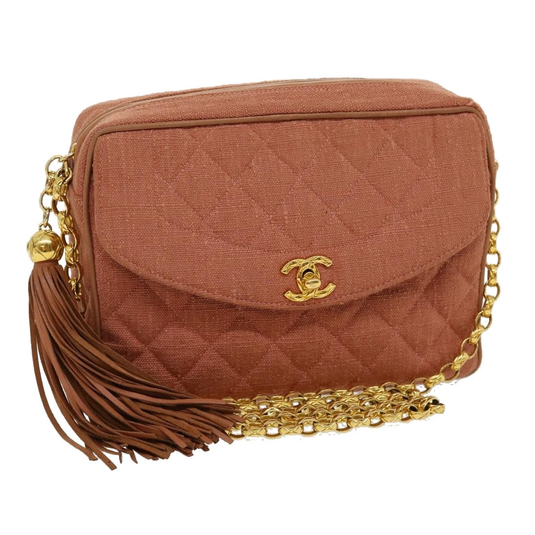 Chanel Diana Pink Canvas Shoulder Bag with CC Turn Lock Chain: Chanel Diana Pink Canvas Shoulder Bag with CC Turn Lock Chain A CHANEL Diana turn lock chain shoulder bag in pink canvas. It features a shoulder bag style and comes with a dust bag. Made in France, th