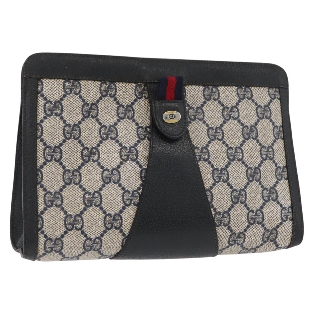 Gucci 89 01 032 GG Supreme Sherry PVC Clutch Navy Red (1 of 17)