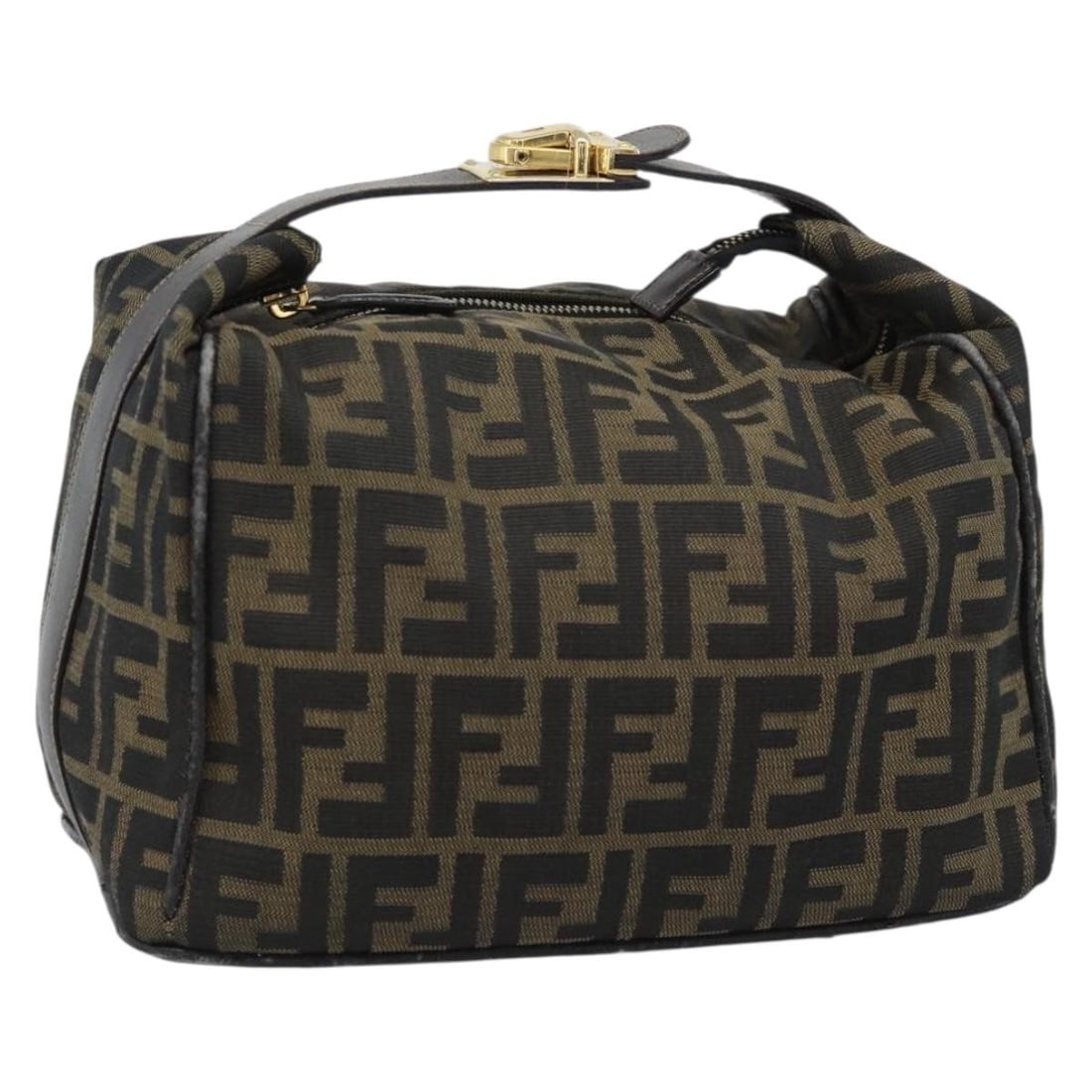 FENDI Zucca Canvas Vanity Hand Bag in Black Brown: FENDI Zucca Canvas Vanity Hand Bag in Black Brown FENDI Zucca Canvas Vanity Hand Bag in black and brown, made in Italy. This women's hand bag features Zucca canvas exterior material and a handle drop 
