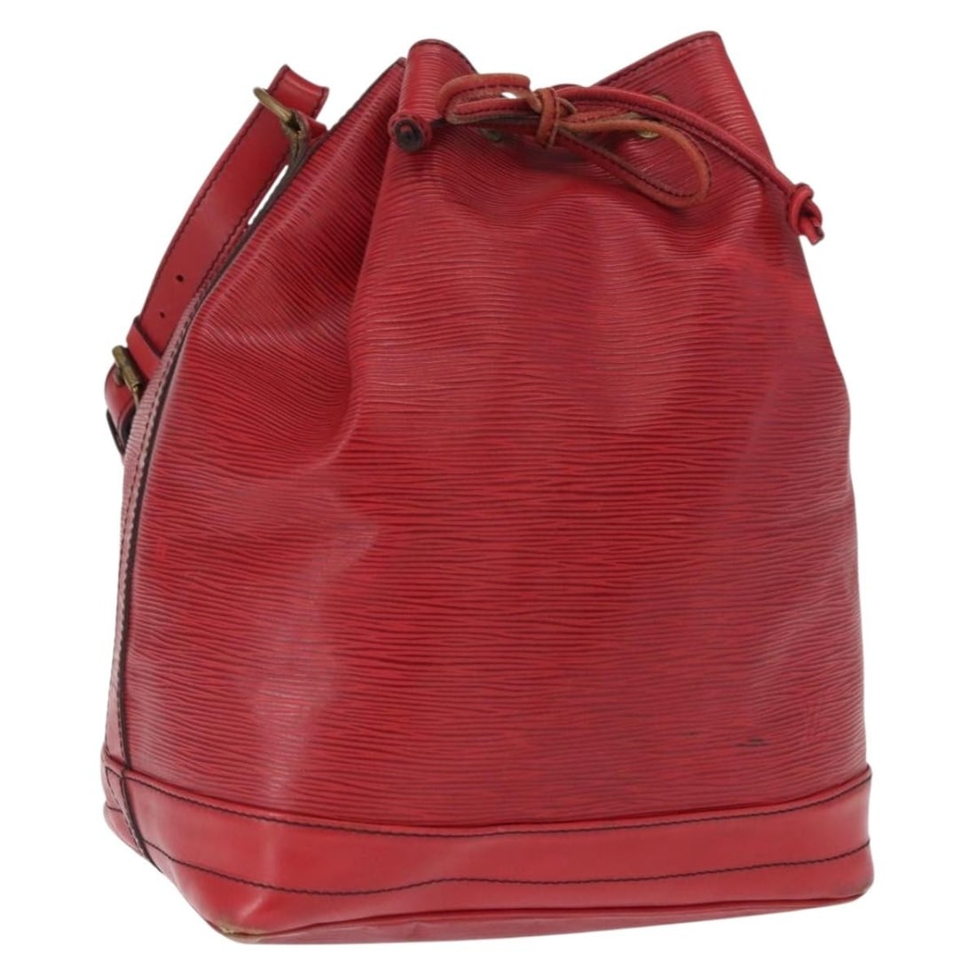 Red Epi Leather Noe Shoulder Bag by Louis Vuitton M44007: Red Epi Leather Noe Shoulder Bag by Louis Vuitton M44007 This Louis Vuitton Epi Noe shoulder bag in red features the signature textured Epi leather and is crafted in France. It is designed with an adj