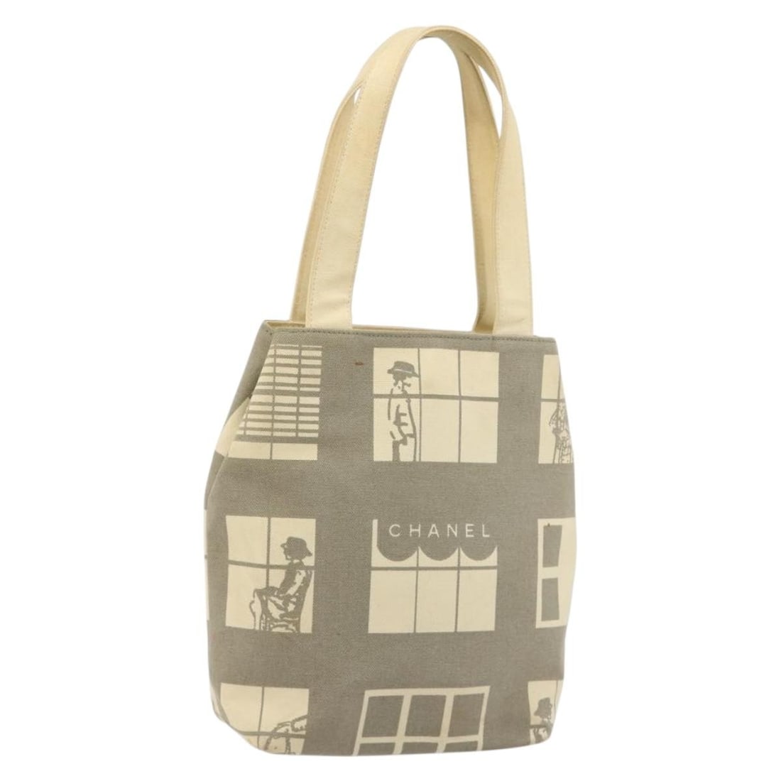 CHANEL Canvas Tote Beige Gold CC Window Line: CHANEL Canvas Tote Beige Gold CC Window Line Chanel Window Line tote bag in beige and gold canvas, made in Italy. This women's tote is a heavily used piece with visible wear throughout, including loss