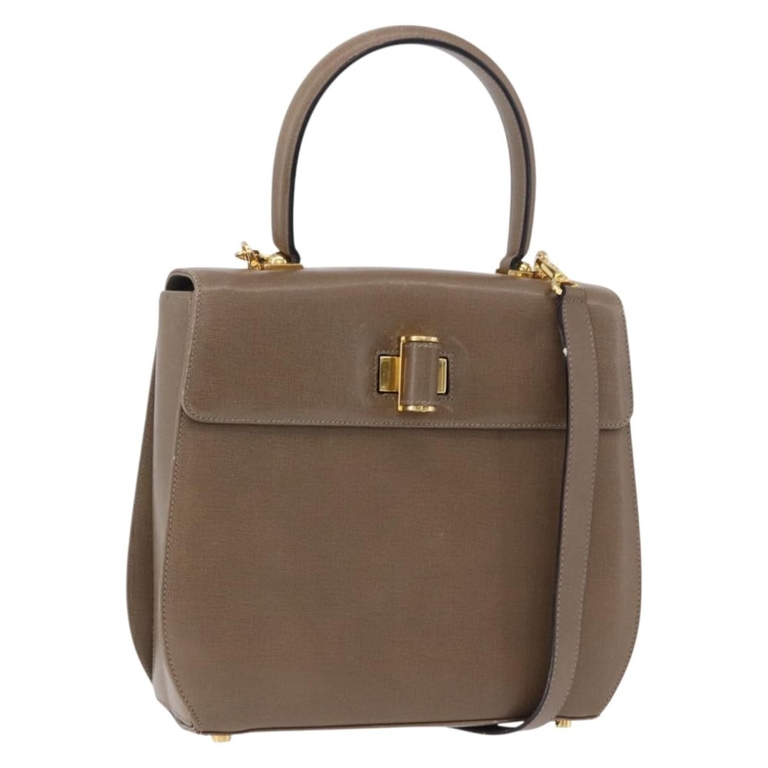 Salvatore Ferragamo Gancini 2way Leather Handbag Brown Gold Tone: Salvatore Ferragamo Gancini 2way Leather Handbag Brown Gold Tone Salvatore Ferragamo Gancini leather handbag in brown and gold, designed for 2-way wear and made in Italy. It comes with a shoulder stra