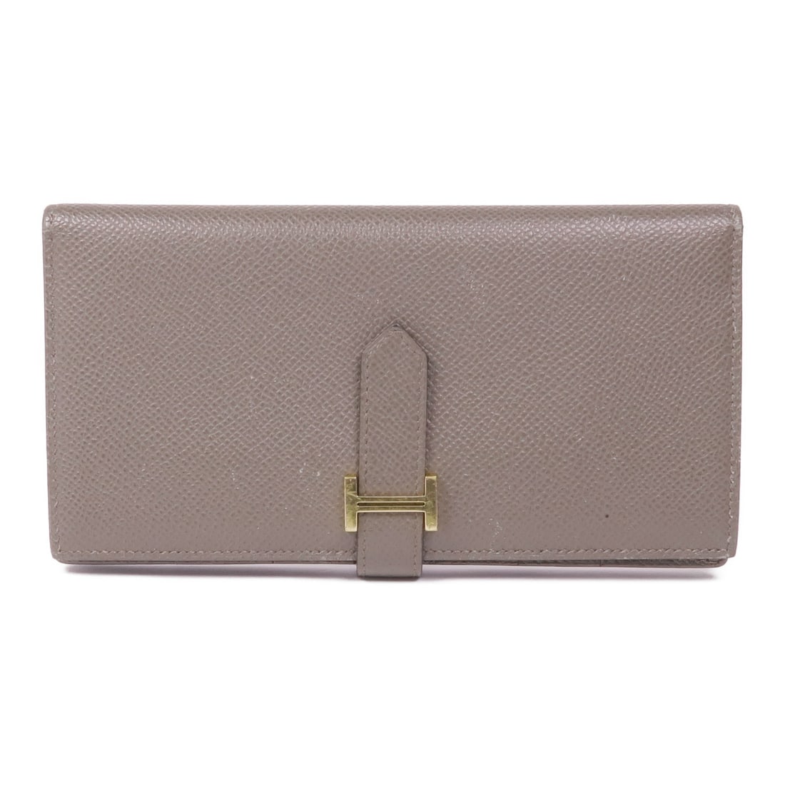 Hermes Bearn bifold wallet Etoupe Epsom calfskin: Hermes Bearn bifold wallet Etoupe Epsom calfskin Hermes Bearn bifold wallet in Etoupe grey, made from Epsom and calfskin (cowhide) leather. This wallet features a compact design with one wallet compar