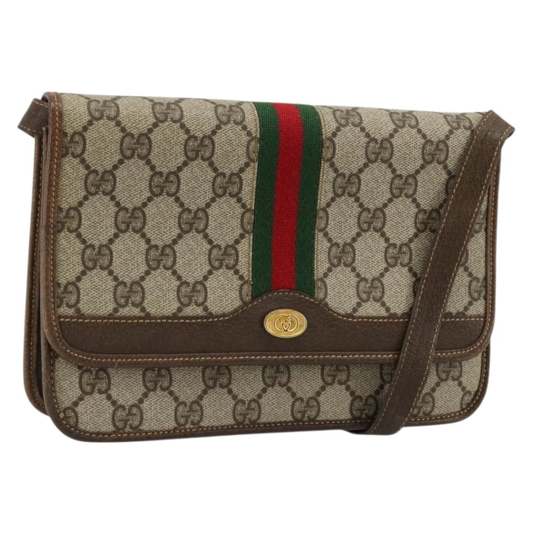 Gucci Sherry Line GG Supreme Beige Gold Shoulder Bag: Gucci Sherry Line GG Supreme Beige Gold Shoulder Bag This GUCCI GG Supreme Web Sherry Line shoulder bag is crafted from beige and gold PVC leather with GG canvas accents. Designed for women, it featur