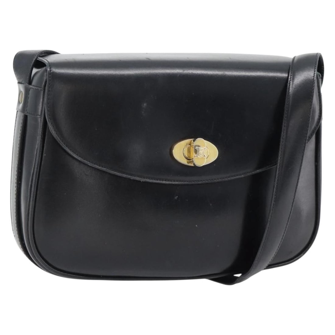 CELINE Black Leather Shoulder Bag Gold Tone Hardware: CELINE Black Leather Shoulder Bag Gold Tone Hardware Authentic CELINE shoulder bag in black leather with gold-tone accents. Made in Italy, this women's bag has a compact silhouette and an adjustable s