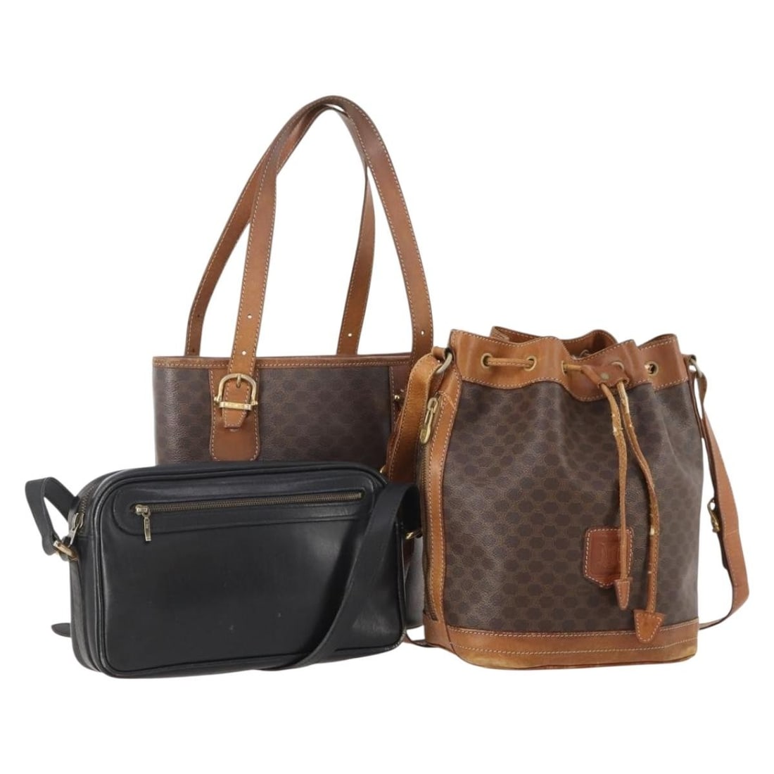 Gucci Macadam Canvas PVC Leather Shoulder Bag 3 Piece Set: Gucci Macadam Canvas PVC Leather Shoulder Bag 3 Piece Set This is a special three-piece set of shoulder bags featuring the classic Macadam canvas and PVC leather in black and brown tones. Designed for