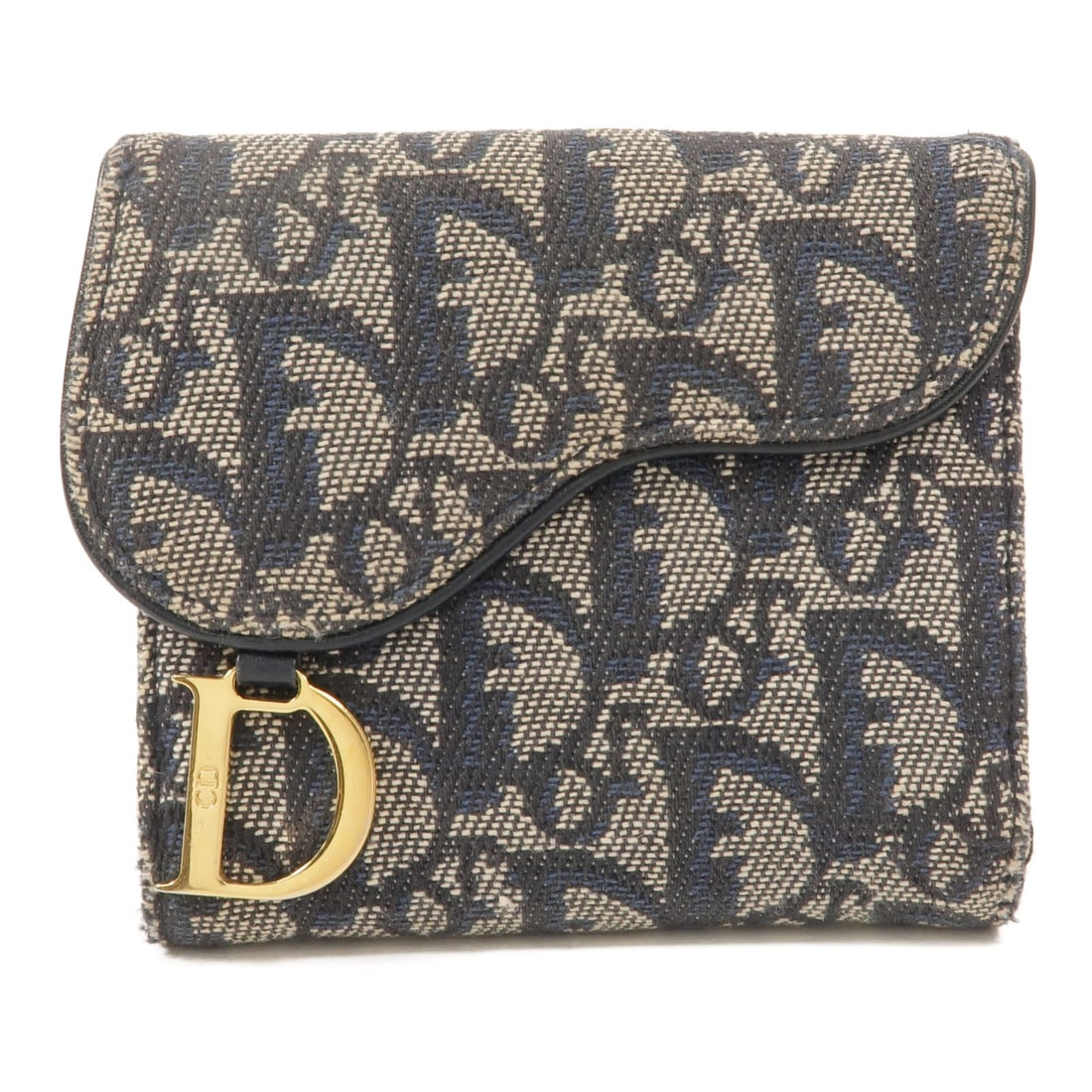 Dior Saddle Lotus Wallet Blue Oblique Canvas CD GHW: Dior Saddle Lotus Wallet Blue Oblique Canvas CD GHW Christian Dior Saddle Lotus Wallet in blue Oblique canvas. The wallet features a hook button closure, eight card slots, and one pocket with a button