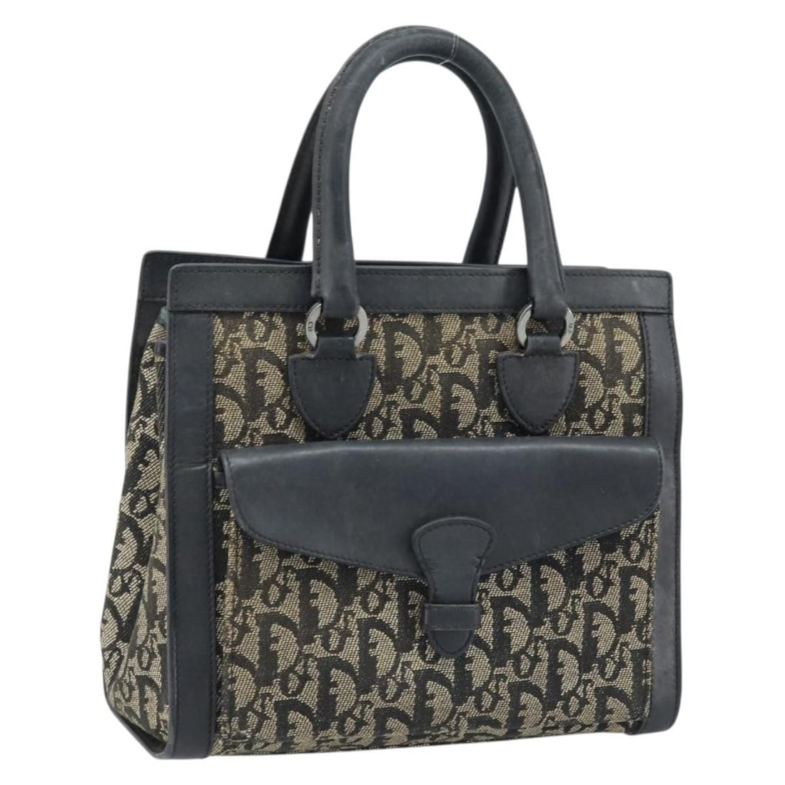 Christian Dior Black Trotter Canvas Handbag Silver Hardware Italy: Christian Dior Black Trotter Canvas Handbag Silver Hardware Italy This Christian Dior Trotter Canvas Handbag features a black and silver exterior, crafted from signature Trotter canvas. Designed for w