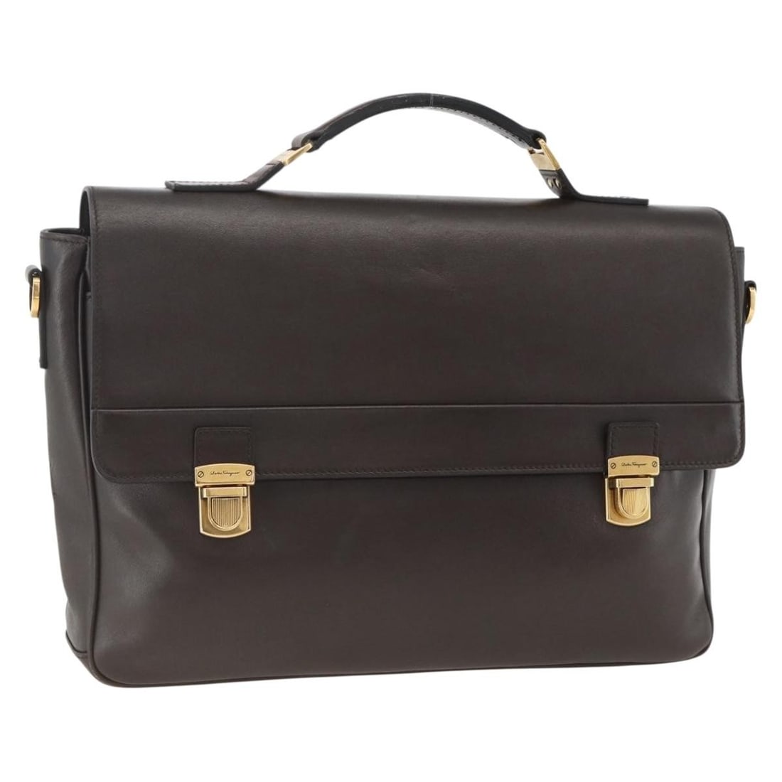 Salvatore Ferragamo Brown Leather Women's Handbag Gold Accents Italy: Salvatore Ferragamo Brown Leather Women's Handbag Gold Accents Italy This Salvatore Ferragamo handbag is crafted from brown leather with gold-tone accents. Designed for women, it features a top handle