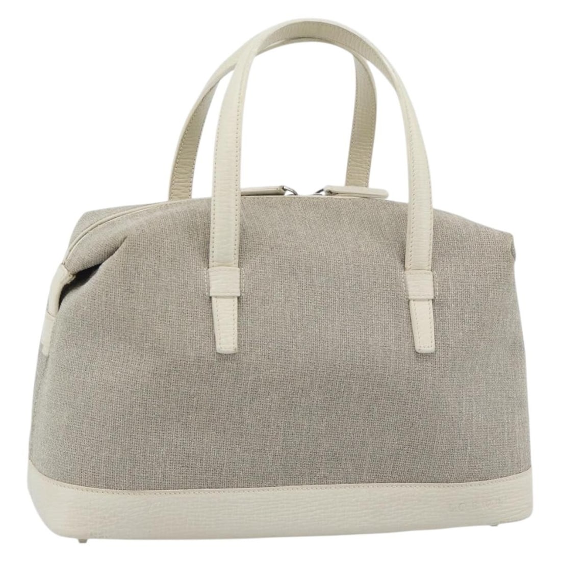 LOEWE Gray Silver Canvas Hand Bag for Women: LOEWE Gray Silver Canvas Hand Bag for Women LOEWE women's canvas hand bag in gray and silver, made in Spain. This pre-owned bag shows heavy signs of use, including loss of shape, rubbing, stains, slig