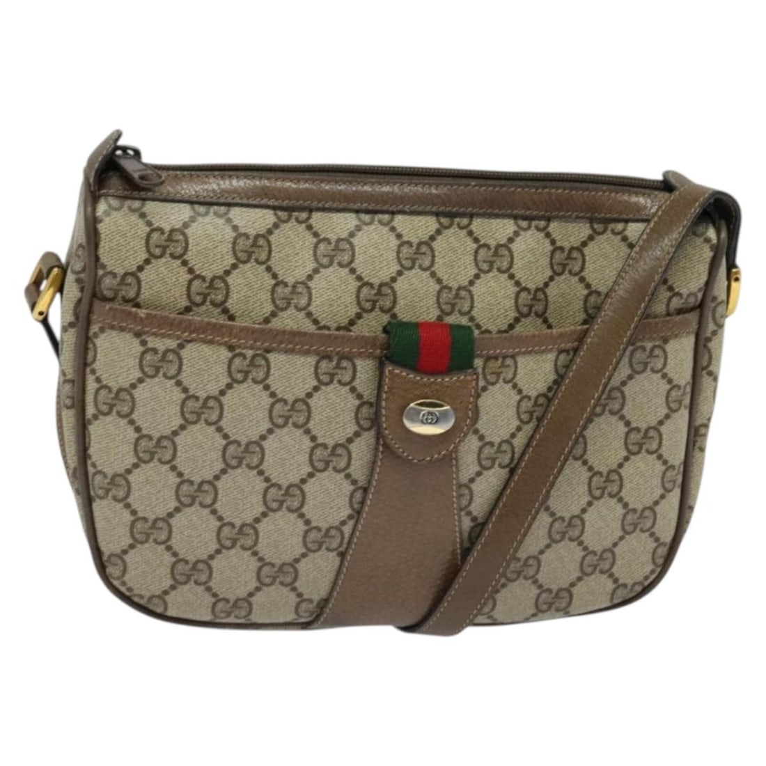 Gucci Sherry Web GG Supreme PVC Leather Shoulder Bag Beige Red Gold: Gucci Sherry Web GG Supreme PVC Leather Shoulder Bag Beige Red Gold This Gucci shoulder bag is made from PVC leather and GG canvas in beige, gold, and red. It was made in Italy and measures approximat