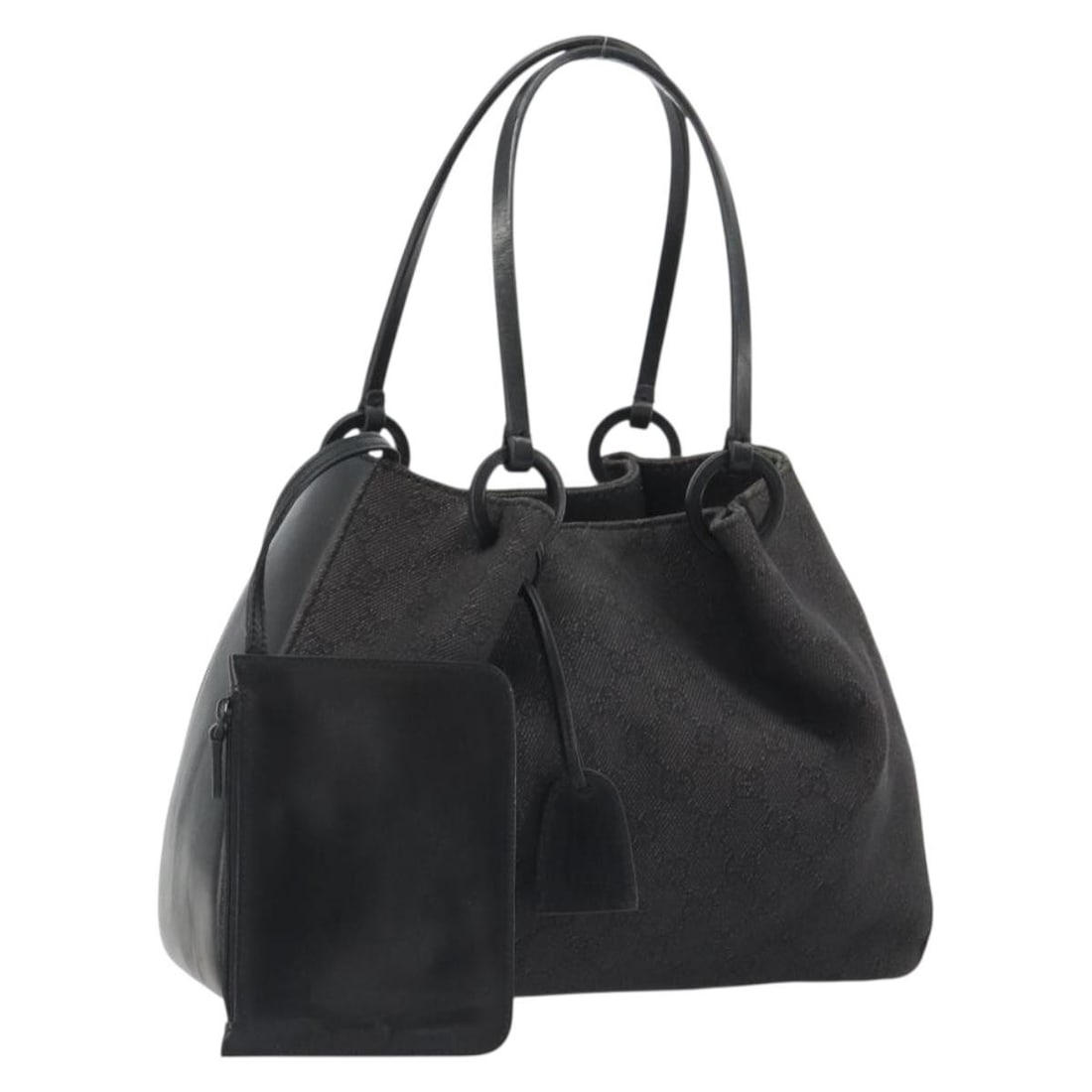 Gucci 101919 GG Canvas Tote Handbag Black Silver with Pouch: Gucci 101919 GG Canvas Tote Handbag Black Silver with Pouch A Gucci tote bag in black and silver GG canvas with a matching pouch accessory. Made in Italy, this bag features a structured tote style and