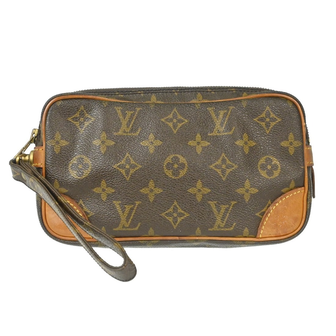 Louis Vuitton Marly Dragonne PM Monogram Leather Clutch Purse: Louis Vuitton Marly Dragonne PM Monogram Leather Clutch Purse Vintage Louis Vuitton Marly Dragonne PM clutch bag in brown Monogram canvas with leather trim and a zip closure. This women's clutch shows