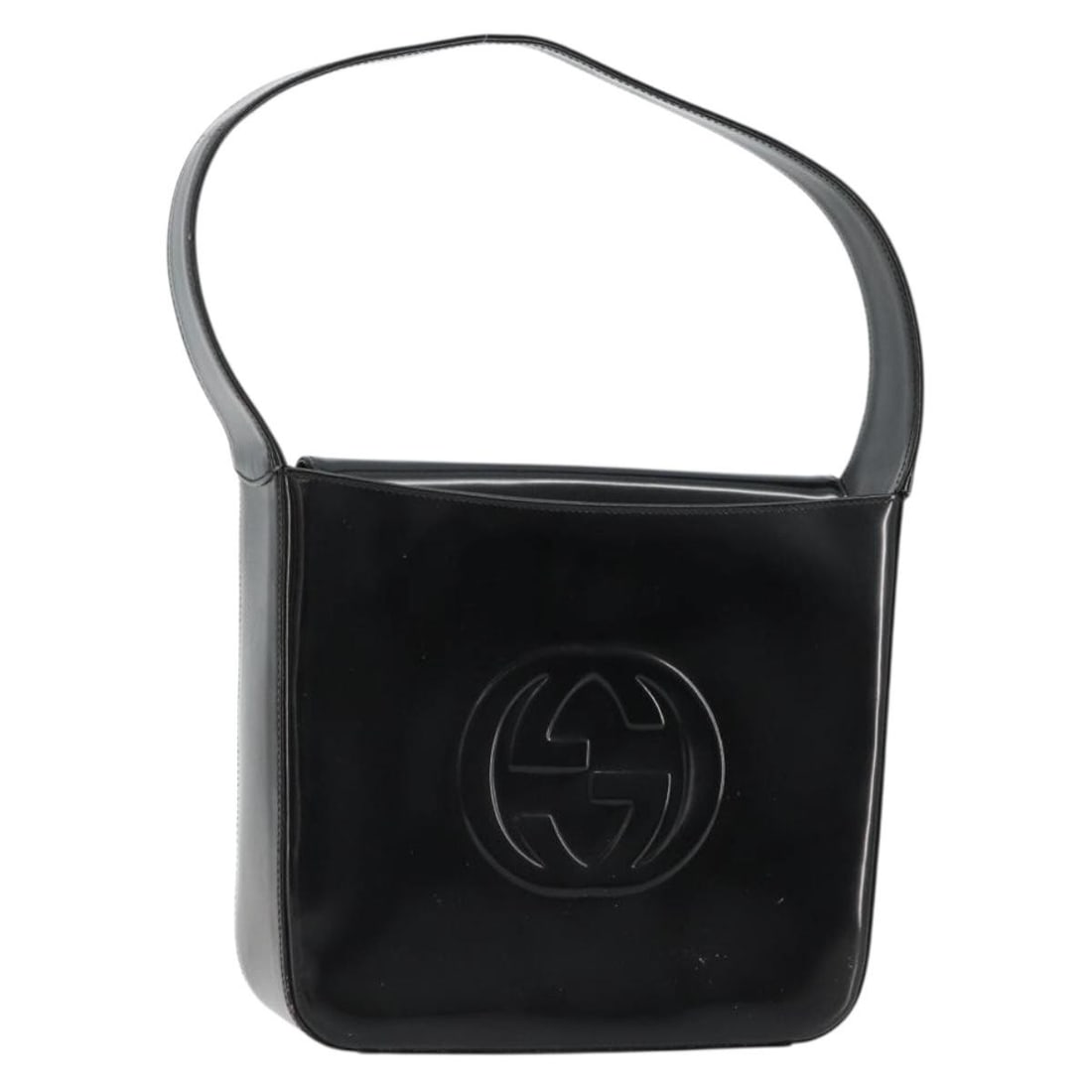 Gucci 000 1013 0506 patent leather shoulder bag black silver: Gucci 000 1013 0506 patent leather shoulder bag black silver Gucci shoulder bag in black patent leather with silver-tone accents. Made in Italy, this women's bag shows heavy signs of use, including ru