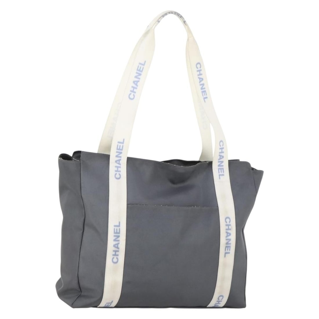 Chanel Gray Silver Nylon Tote Handbag with Guarantee Card: Chanel Gray Silver Nylon Tote Handbag with Guarantee Card CHANEL tote bag in gray and silver nylon, made in France. It comes with a guarantee card and is identified with serial number 5741781. The bag