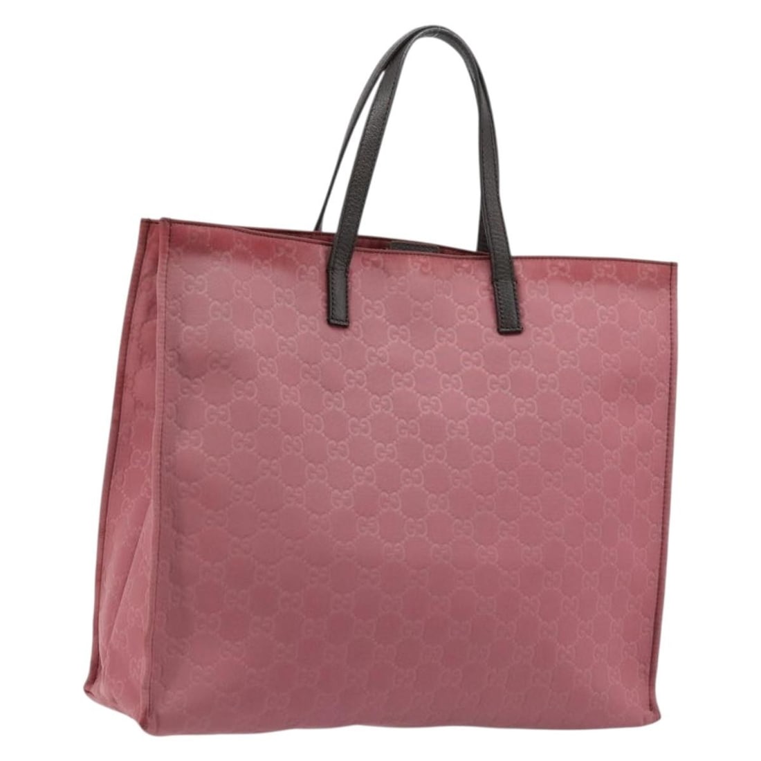 Gucci Pink Silver Nylon GG Canvas Tote 355732: Gucci Pink Silver Nylon GG Canvas Tote 355732 This GUCCI GG Canvas tote bag is crafted from durable nylon in a pink and silver color scheme. Designed for women, it features dual top handles with a 5.5