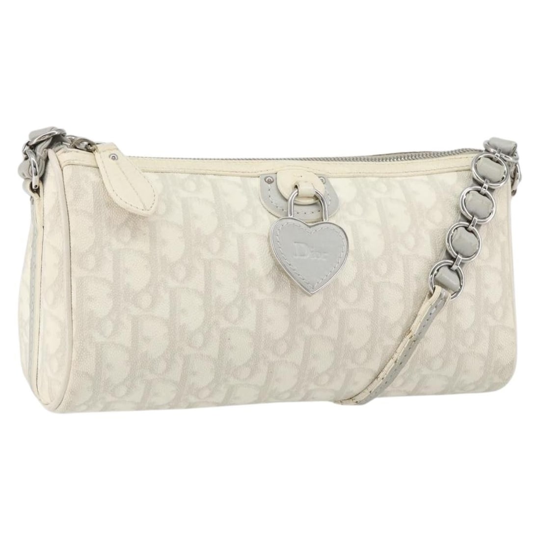 Christian Dior Romantic Trotter Shoulder Bag White Silver Canvas PVC: Christian Dior Romantic Trotter Shoulder Bag White Silver Canvas PVC A Christian Dior Romantic Trotter canvas shoulder bag in white and silver. It comes with a guarantee card and was made in Spain. Th