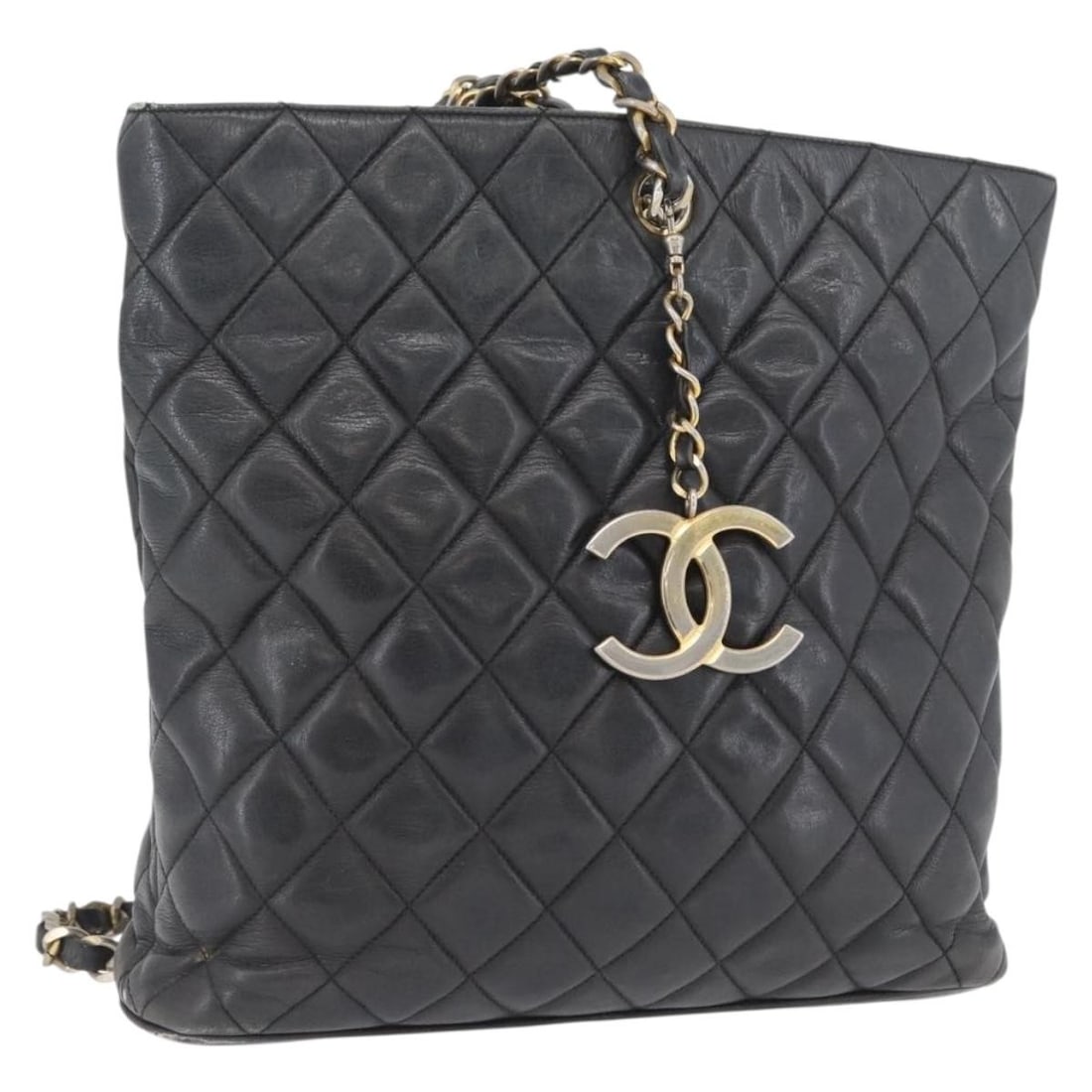 CHANEL CC Shoulder Bag Black Lamb Skin Chain Strap: CHANEL CC Shoulder Bag Black Lamb Skin Chain Strap CHANEL Matelasse chain shoulder bag in black lamb skin with gold-tone exterior details. Made in Italy, this women's shoulder bag measures approximate