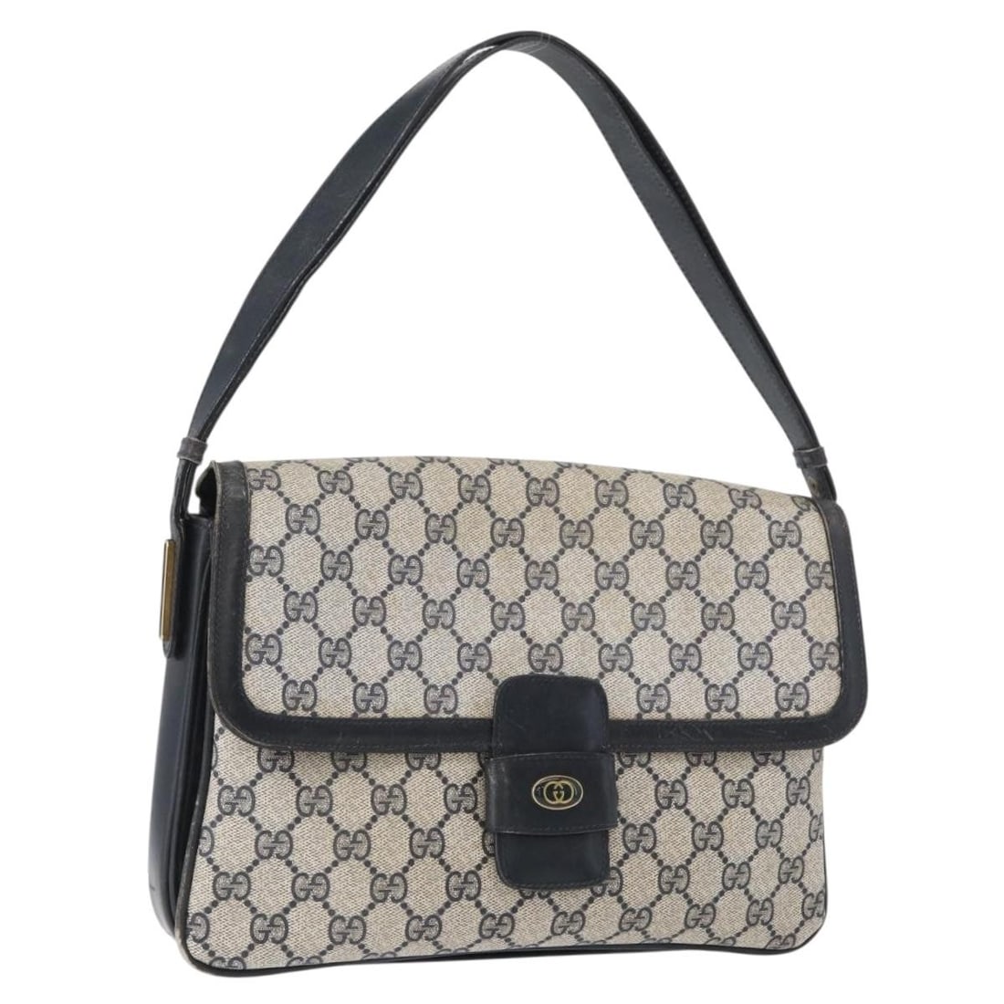 Gucci GG Supreme Navy and Gold PVC Shoulder Bag Italy: Gucci GG Supreme Navy and Gold PVC Shoulder Bag Italy This GUCCI GG Supreme shoulder bag features a navy and gold color scheme crafted from PVC leather and GG canvas. Designed for women, the bag inclu
