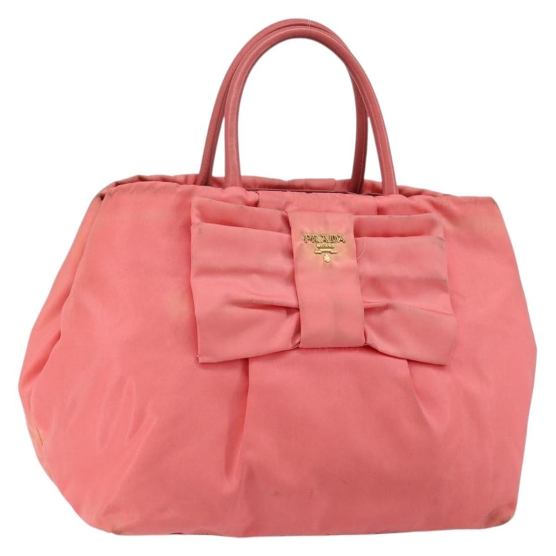 Prada Pink Gold Nylon Handbag Italy 8.7 inch: Prada Pink Gold Nylon Handbag Italy 8.7 inch This PRADA handbag is crafted from pink and gold nylon and features a compact, structured silhouette. Made in Italy, it is designed for women and includes 