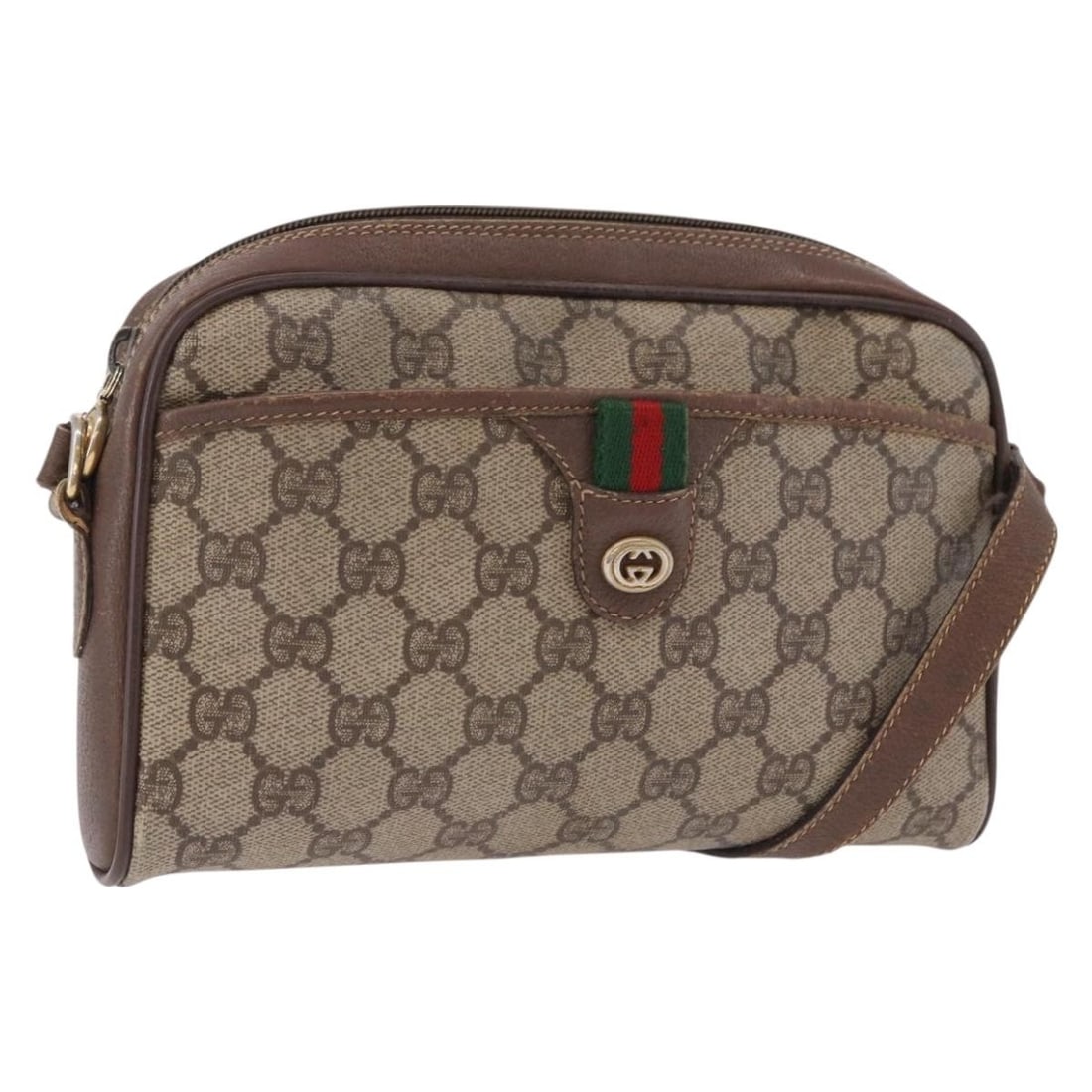 Gucci 116 02 089 GG Supreme Sherry Web PVC Shoulder Bag Beige Gold: Gucci 116 02 089 GG Supreme Sherry Web PVC Shoulder Bag Beige Gold This Gucci GG Supreme Web Sherry Line shoulder bag is made from PVC leather and GG canvas in a beige and gold colorway. It is made in