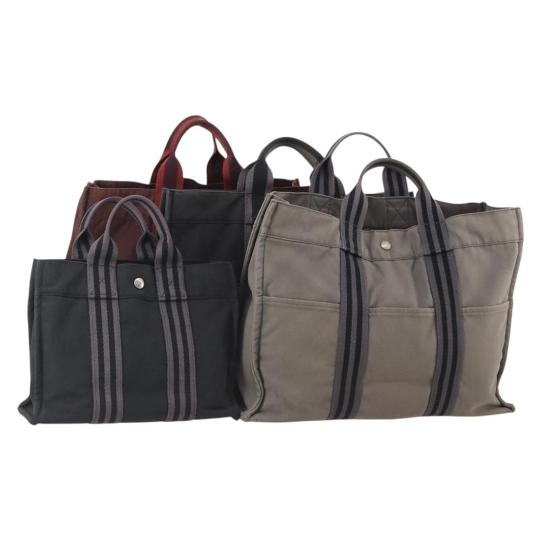 4 Hermes Fourre Tout Cotton Handbags Black Red Gray (1 of 18)