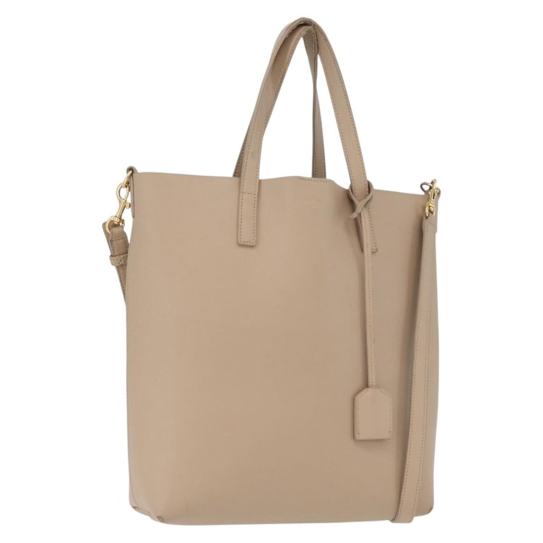 SAINT LAURENT Leather 2way Tote Bag Beige Gold Shoulder Strap: SAINT LAURENT Leather 2way Tote Bag Beige Gold Shoulder Strap Saint Laurent tote bag in beige leather with gold exterior color details. It comes with a shoulder strap and is a 2-way style. Made in Ita
