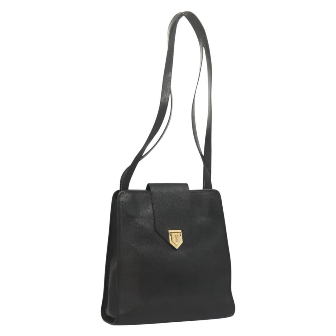 SAINT LAURENT Black Leather Shoulder Bag Gold Tone Auth 132147: SAINT LAURENT Black Leather Shoulder Bag Gold Tone Auth 132147 Saint Laurent shoulder bag in black leather with gold-tone hardware. The bag measures approximately W28 cm x H29 cm x D8 cm, with a shoul