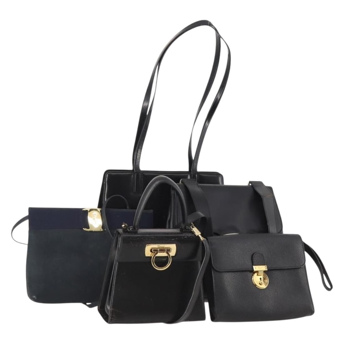 5 Piece Suede Handbag Set Salvatore Ferragamo Black Navy: 5 Piece Suede Handbag Set Salvatore Ferragamo Black Navy Salvatore Ferragamo hand bag set in black and navy suede, made in Italy. This listing is for the item shown in the photo only; no item box or d