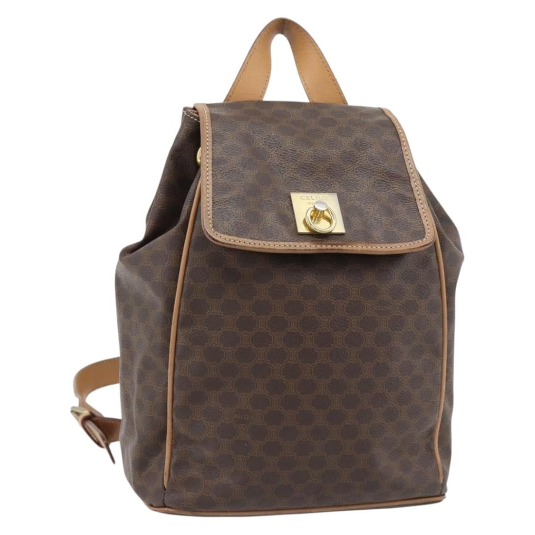 CELINE Macadam Brown PVC Leather Backpack Gold Tone: CELINE Macadam Brown PVC Leather Backpack Gold Tone Celine Macadam canvas backpack crafted in PVC leather with a brown and gold colorway. Made in Italy, this women's backpack is offered without the or