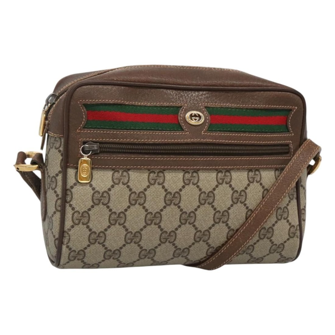 Gucci 56 02 087 GG Supreme Sherry Web Shoulder Bag Beige Gold: Gucci 56 02 087 GG Supreme Sherry Web Shoulder Bag Beige Gold Gucci shoulder bag from the GG Supreme Web Sherry Line in beige and gold. It is made of PVC leather and GG canvas, and was manufactured in