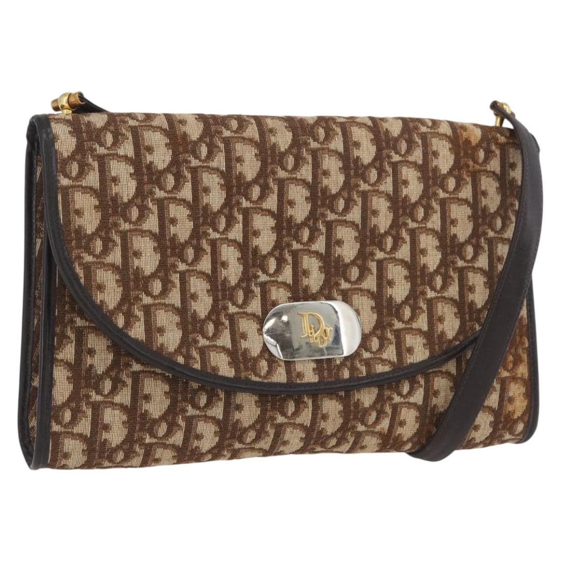 Christian Dior Brown Gold Trotter Canvas Shoulder Bag: Christian Dior Brown Gold Trotter Canvas Shoulder Bag Christian Dior shoulder bag in brown and gold Trotter canvas. This women's bag is made in France and features a slim profile with a shoulder strap