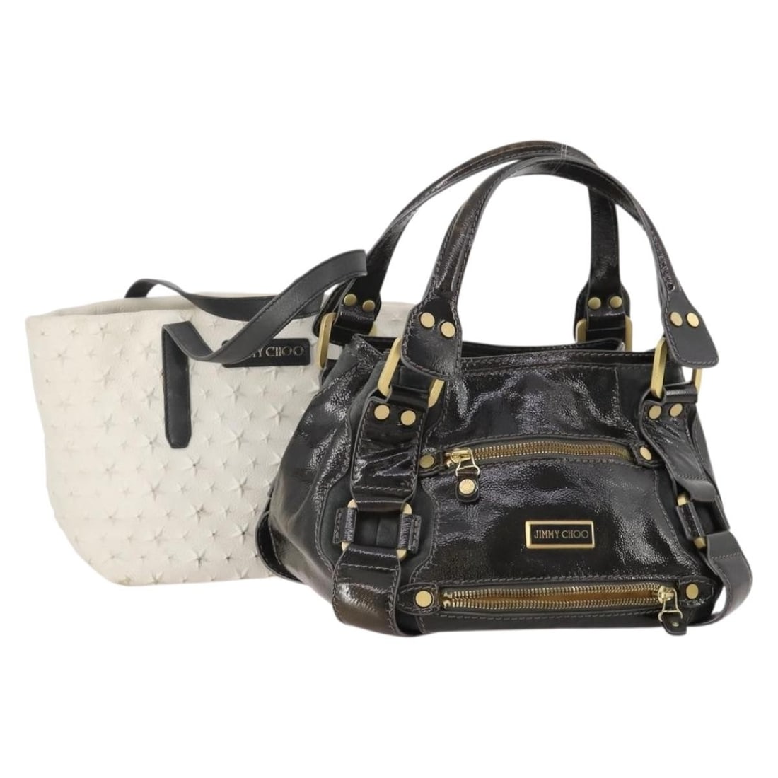 Set of 2 Jimmy Choo leather handbags black white Italy: Set of 2 Jimmy Choo leather handbags black white Italy A Jimmy Choo leather hand bag in black and white, made in Italy. This is a special set sale, and only the item shown in the photo will be sent. T