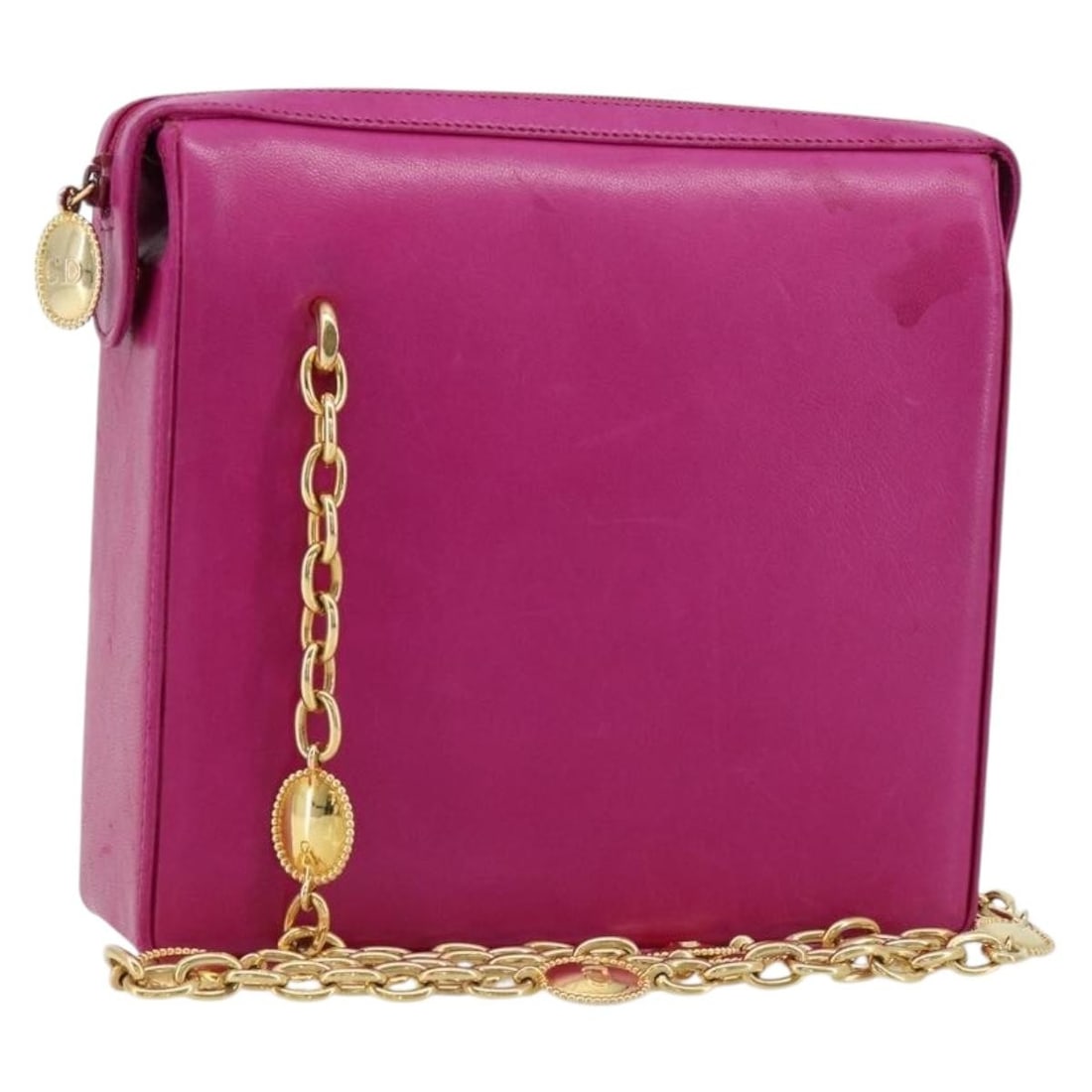 Christian Dior Leather Shoulder Bag Pink with Gold Tone Chain: Christian Dior Leather Shoulder Bag Pink with Gold Tone Chain Christian Dior shoulder bag in pink leather with gold-tone accents. Made in France, this women's bag includes a dust bag. Condition is hea