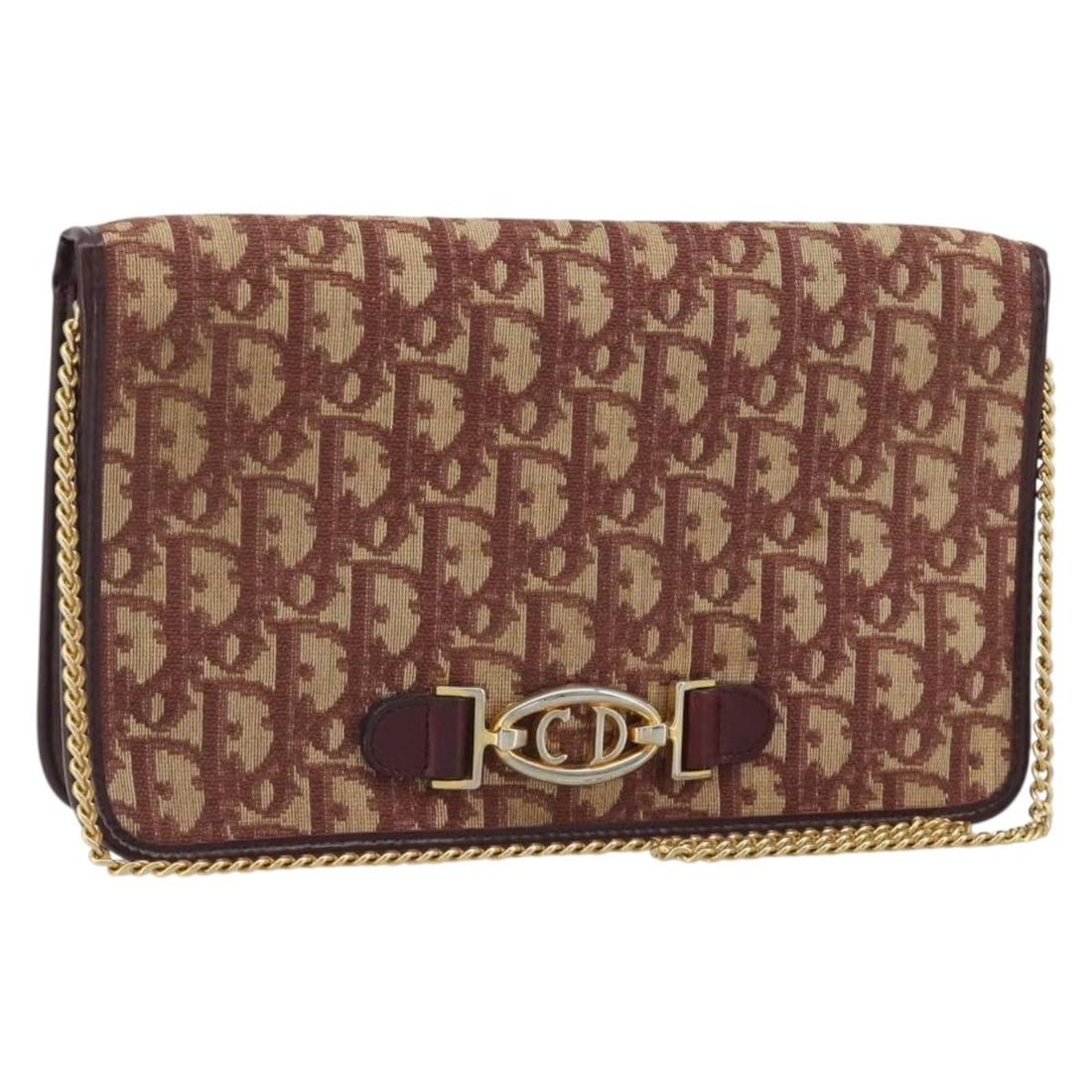 Christian Dior Red Trotter Canvas Chain Shoulder Bag: Christian Dior Red Trotter Canvas Chain Shoulder Bag Christian Dior Trotter Canvas Chain Shoulder Bag in red and gold, made in France. This women's shoulder bag features an exterior of Trotter Canvas 