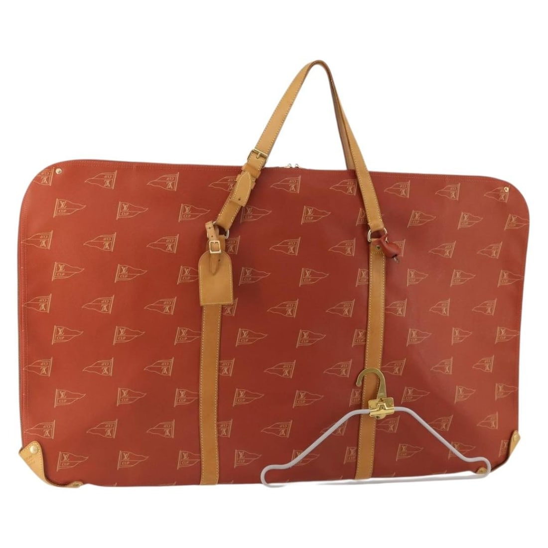 Red PVC Leather Garment Cover Louis Vuitton LV Cup France: Red PVC Leather Garment Cover Louis Vuitton LV Cup France Louis Vuitton garment cover in red PVC leather, made in France. It comes with a name tag, charm, and hanger. The item is heavily used and show