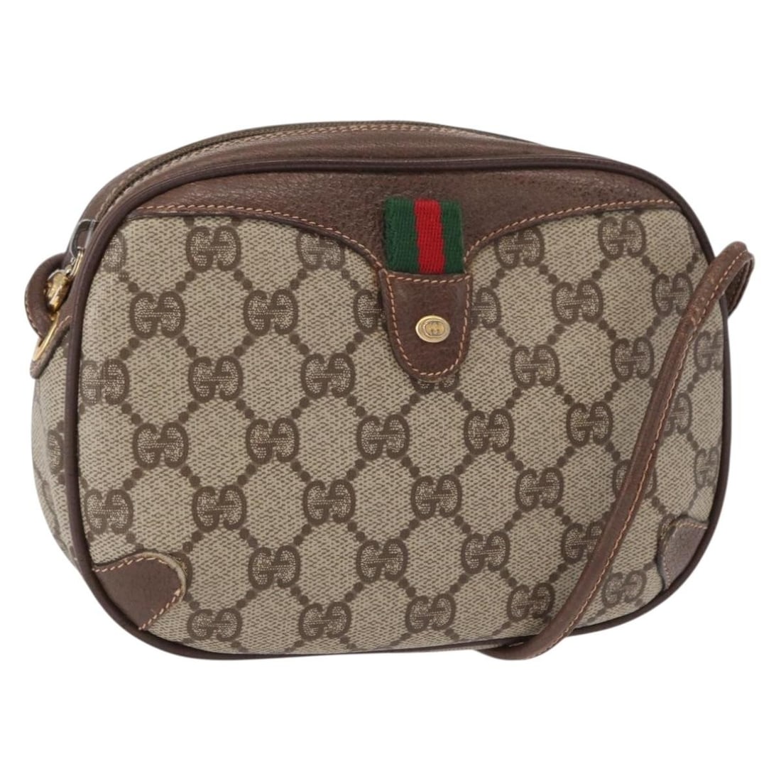 GUCCI Sherry Line GG Canvas Shoulder Bag Beige Gold 156 02 066: GUCCI Sherry Line GG Canvas Shoulder Bag Beige Gold 156 02 066 Gucci GG Supreme Web Sherry Line shoulder bag in beige and gold, made from GG Canvas and made in Italy. It measures approximately W19 cm 