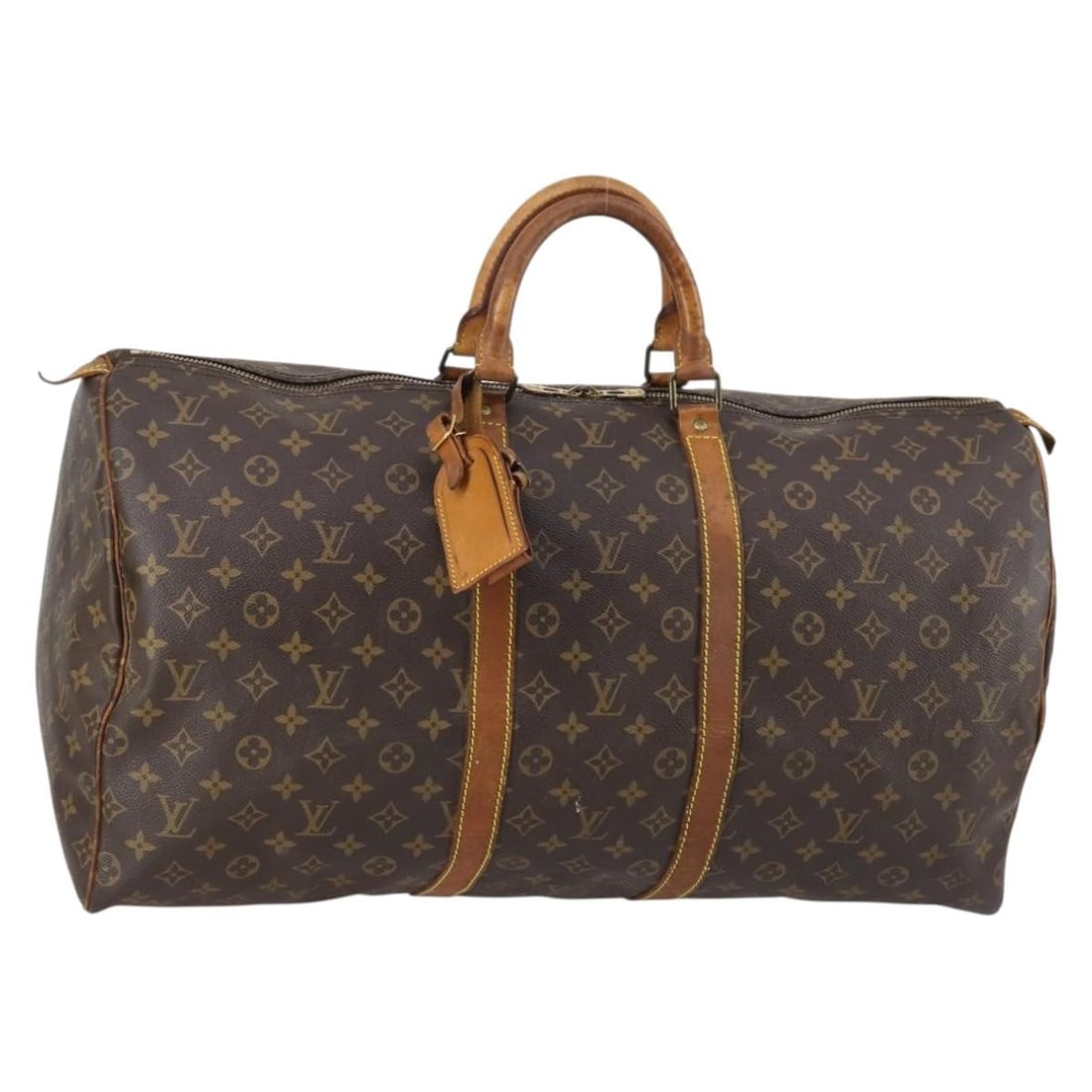 Louis Vuitton Keepall 55 Monogram Canvas Boston Bag M41424: Louis Vuitton Keepall 55 Monogram Canvas Boston Bag M41424 Louis Vuitton Keepall 55 Boston Bag in Monogram Canvas with a Monogram pattern. It comes with a name tag and powanie accessory, and was made 