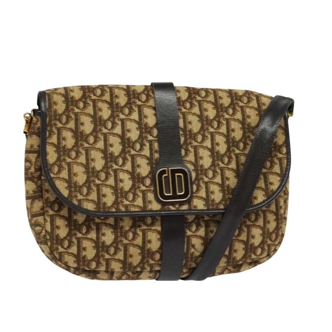Christian Dior Trotter Canvas Brown Gold Shoulder Bag with Pouch: Christian Dior Trotter Canvas Brown Gold Shoulder Bag with Pouch This Christian Dior Trotter Canvas Shoulder Bag features a brown and gold color scheme and is crafted from the signature Trotter canvas