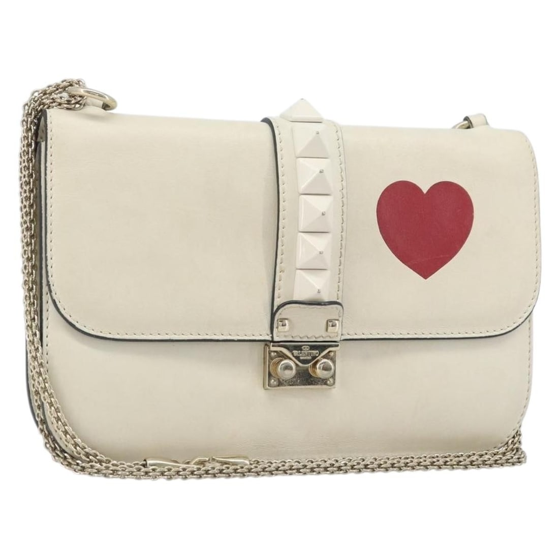 Valentino White Leather Shoulder Bag with Gold Chain Made in Italy: Valentino White Leather Shoulder Bag with Gold Chain Made in Italy A Valentino chain shoulder bag in white and gold leather, made in Italy. This shoulder bag measures approximately W27 cm x H18 cm x D