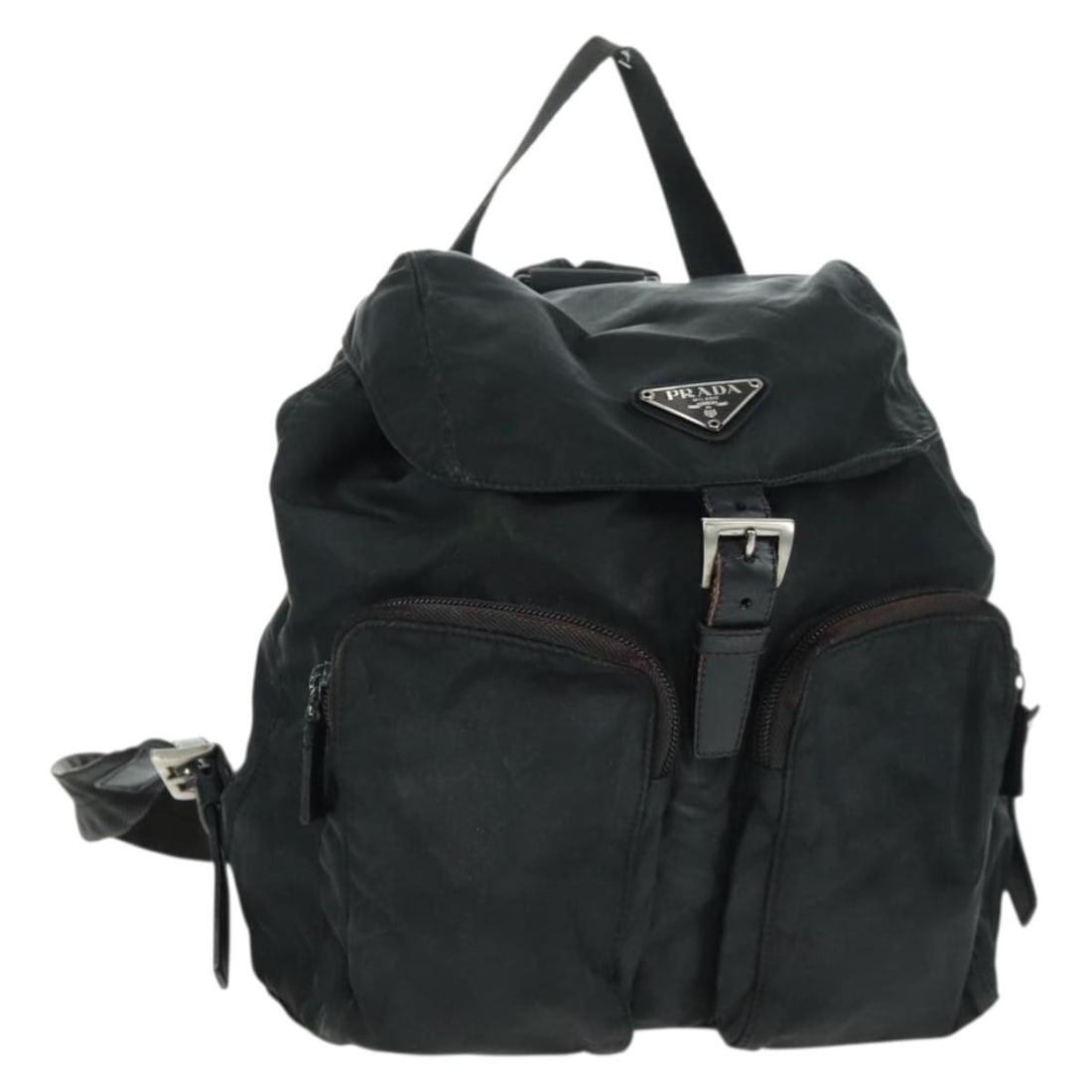 Prada Nylon Backpack Green Silver Made in Italy: Prada Nylon Backpack Green Silver Made in Italy This Prada nylon backpack is presented in green with silver-tone hardware and was made in Italy. It measures approximately W24 cm x H24 cm x D12 cm (W9.