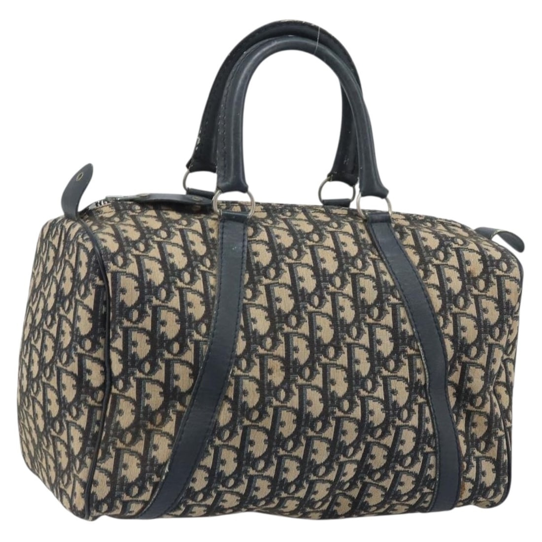 Christian Dior Trotter Boston Bag in Navy Canvas Silver Tone: Christian Dior Trotter Boston Bag in Navy Canvas Silver Tone Christian Dior Trotter Canvas Boston Bag in navy and silver. This bag is made from Trotter canvas and was made in France. It is a Boston ba