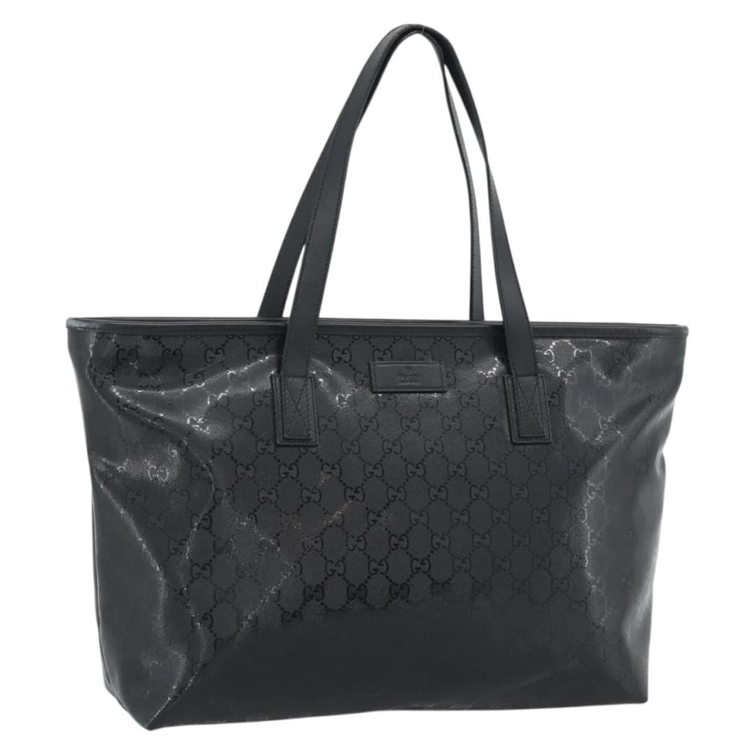 Gucci 211137 GG Tote Bag Black PVC Leather with Guarantee Card: Gucci 211137 GG Tote Bag Black PVC Leather with Guarantee Card Gucci GG tote bag in black PVC leather. It comes with a guarantee card and was made in Italy. The bag is identified by product no. 211137