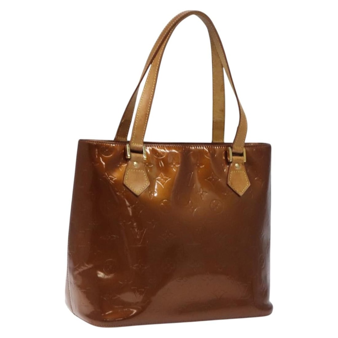 Louis Vuitton Houston Bronze Patent Leather Tote M91122 Spain: Louis Vuitton Houston Bronze Patent Leather Tote M91122 Spain This is a Louis Vuitton Monogram Vernis Houston handbag crafted from bronze patent leather. Designed for women, it features the signature 