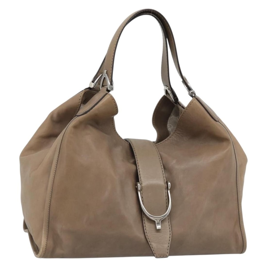 Gucci Beige Leather Horsebit Handbag Auth 188082A: Gucci Beige Leather Horsebit Handbag Auth 188082A Gucci Horsebit hand bag in beige leather, made in Italy. The bag measures approximately 35 cm W x 30 cm H x 11 cm D, with a handle drop of approximate