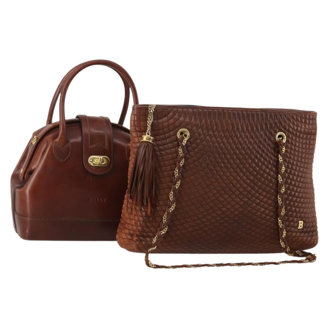 BALLY Brown Gold Leather Handbag Pair for Women: BALLY Brown Gold Leather Handbag Pair for Women BALLY women's leather hand bag in brown and gold, made in Switzerland. This special bundle offer includes only the item shown in the photo; no item box 