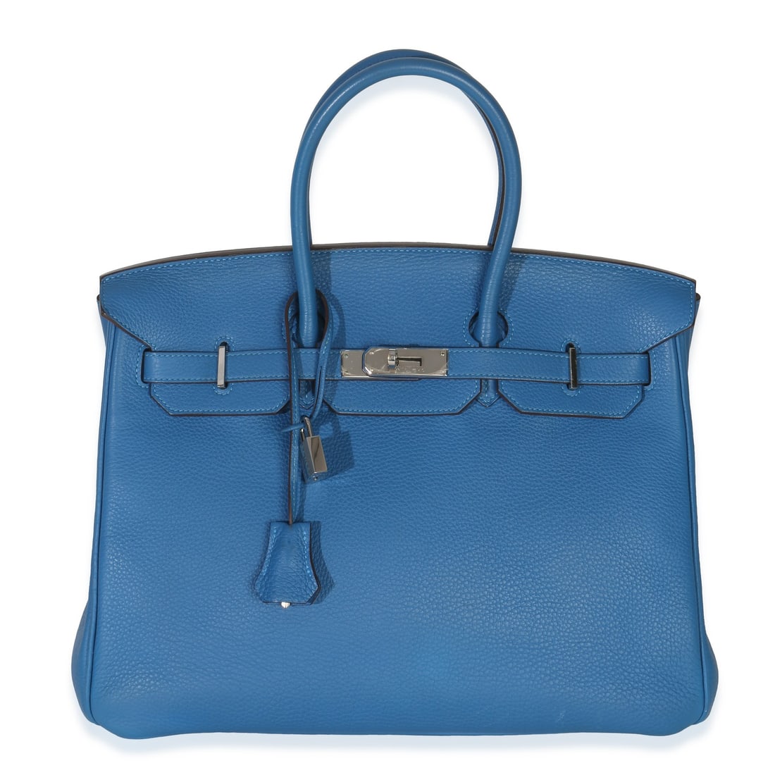 Hermes Birkin 35 Blue Togo Leather Top Handle Bag PHW: Hermes Birkin 35 Blue Togo Leather Top Handle Bag PHW This Hermes Birkin 35 in Bleu Zellige Togo leather features a top handle design with silver-tone hardware. The bag comes with its original accesso